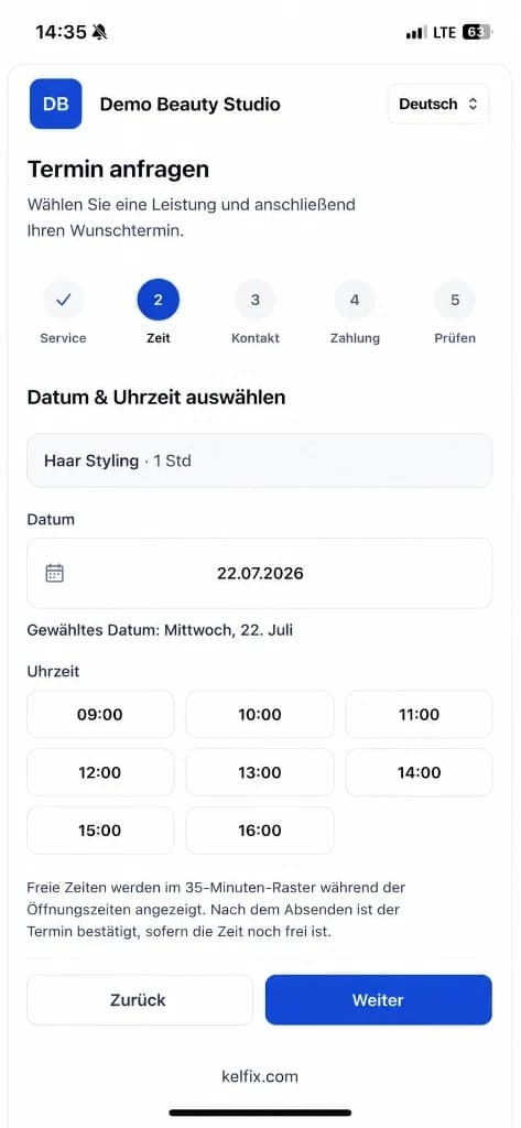 Online-Buchung am Vormittag