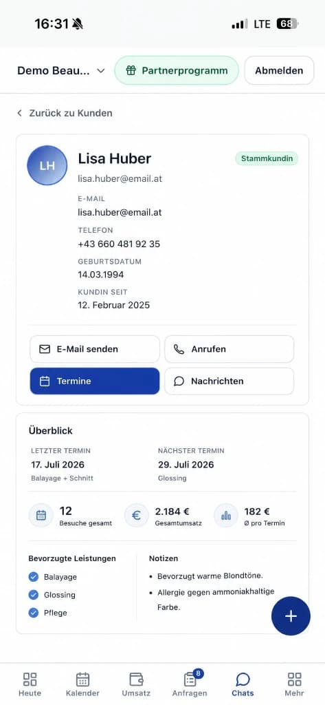 Kundenprofil vor dem Termin